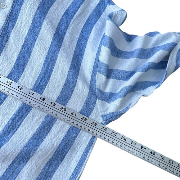 Vintage Active Culture Mix Shirt Men's Large Blue White Striped Cotton Hoodie - Picture 6 of 8